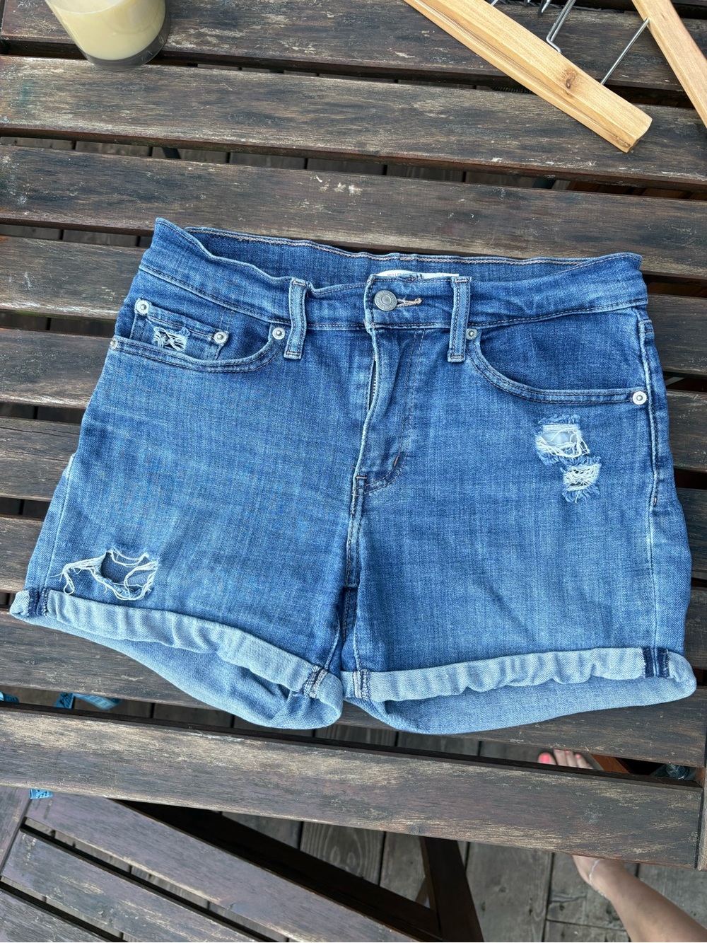 Levi's Mid Length Denim Shorts Size 27 | Distressed Cuffed Jean Shorts